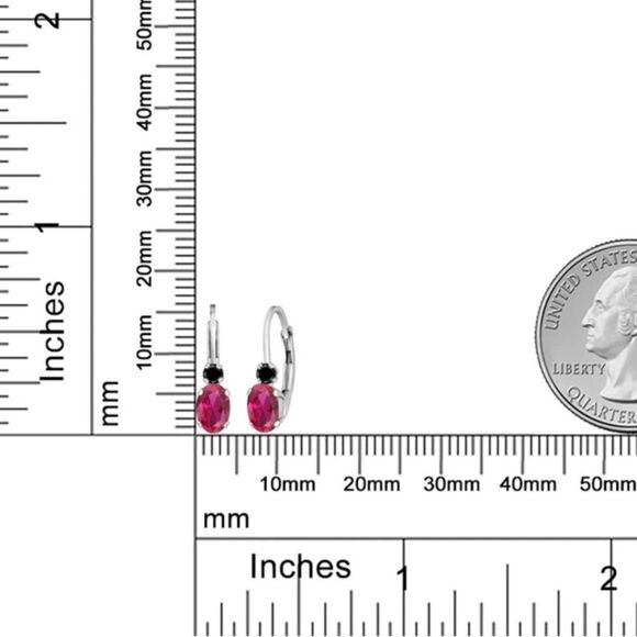 18K White Gold with 1.07 Cttw Ruby and Black Diamond Leverback Drop Earrings - Picture 5 of 5